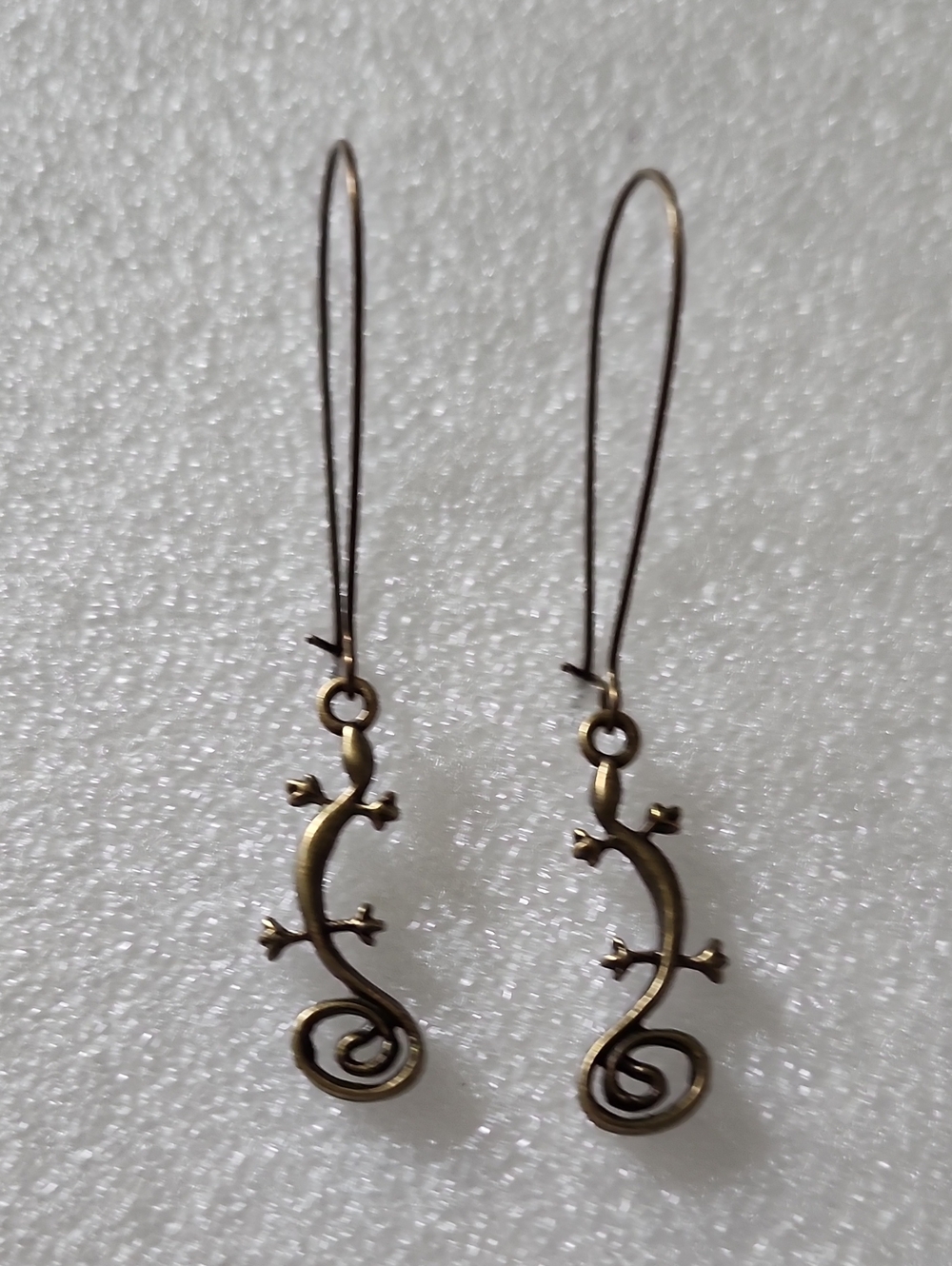 Hand Crafted Antique Bronze Tone Lizard Drop Earrings